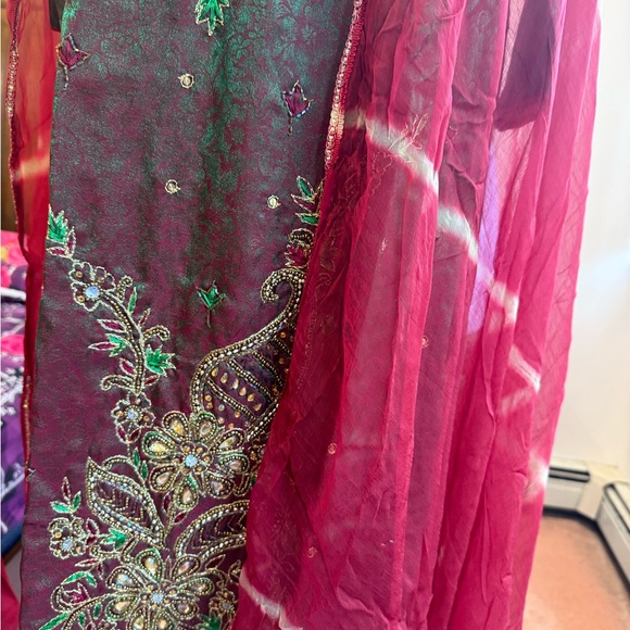 Rich Maroon Silk Salwar Suit with Heavy Embroidery – Size S - Picture 11 of 11